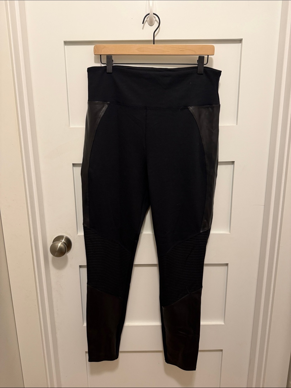 Assets By Spanx Black Faux-Leather Panel Leggings